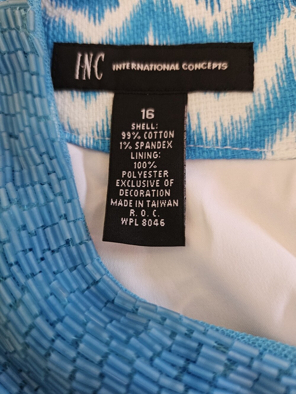 INC Blue Chevron Keyhole Neck Sleeveless Dress Sz 16 - Picture 8 of 10
